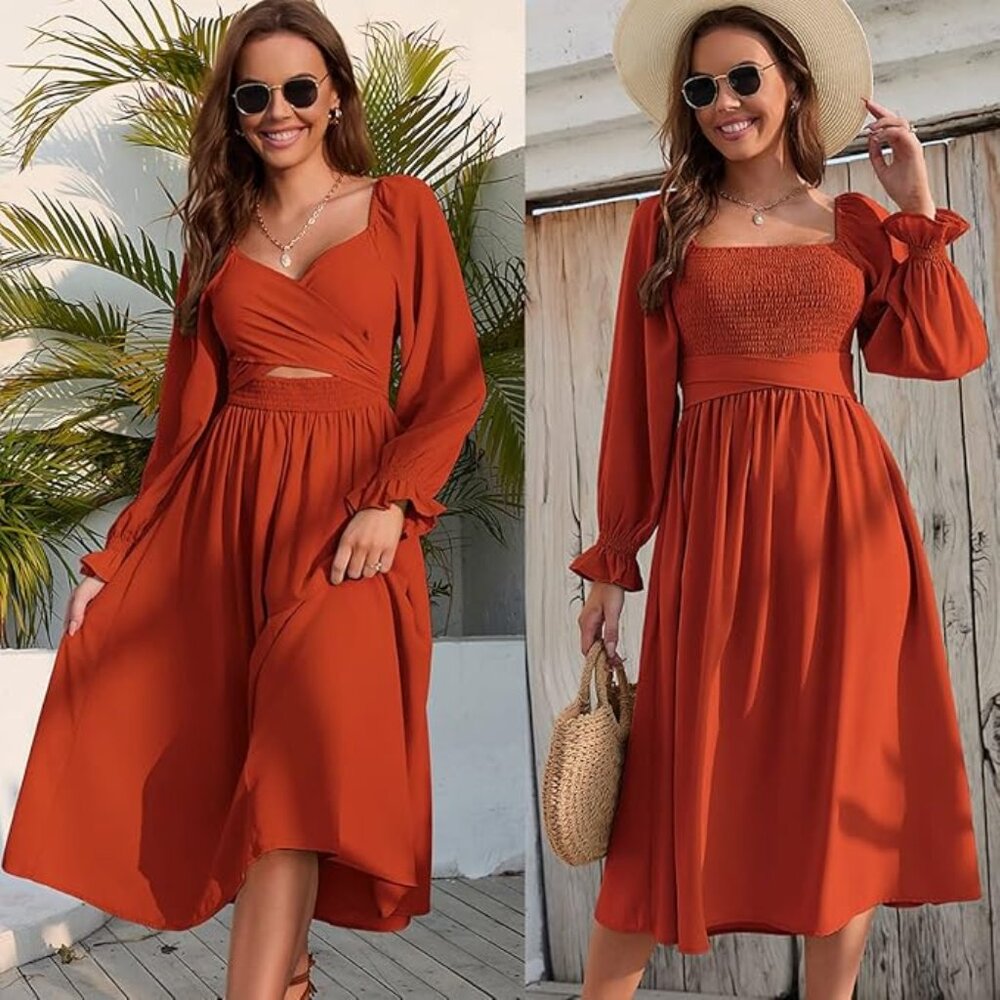 Reversible Wrap Long Puff Sleeve Dress